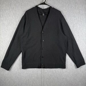 H&M Sweater Men's XL Charcoal Gray Brushed Cardigan Wool Blend Grandpa Casual